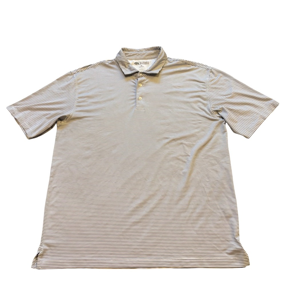 Onward Reserve Mens XL Performance Polo Shirt Navy White Striped Stretch Golf